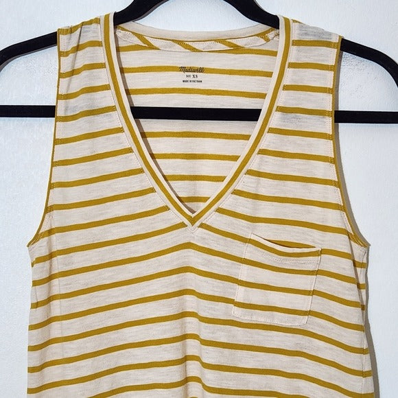 Madewell Mustard Yellow Stripe V-Neck Tank Top Size XS Gold and White Stripe Top