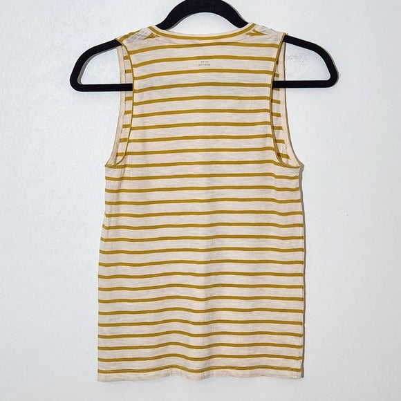 Madewell Mustard Yellow Stripe V-Neck Tank Top Size XS Gold and White Stripe Top