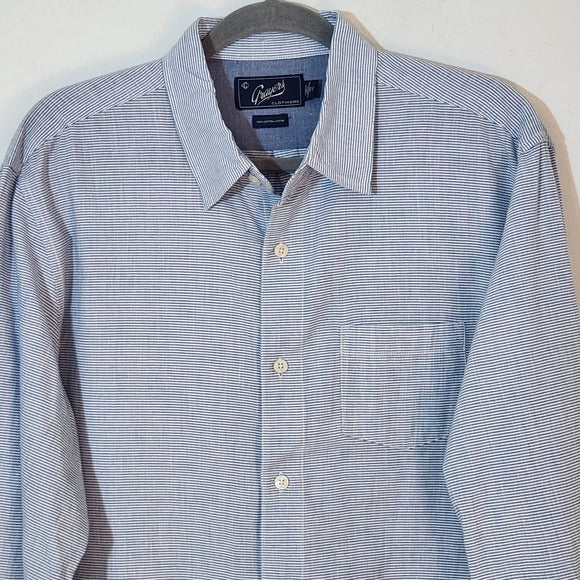 Grayers Blue and White Stripe Long Sleeve Button Down Shirt Size Large