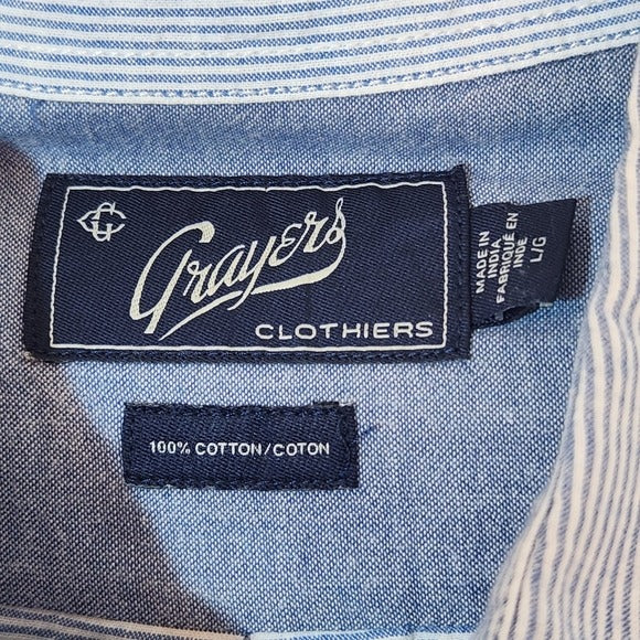 Grayers Blue and White Stripe Long Sleeve Button Down Shirt Size Large