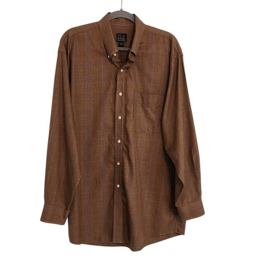 Jos A Bank Brown Plaid Button-Down Shirt Size Large