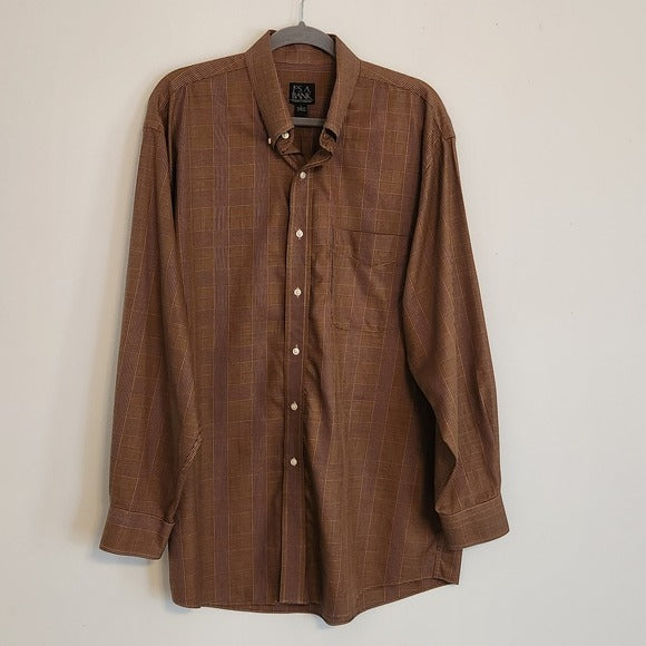 Jos A Bank Brown Plaid Button-Down Shirt Size Large