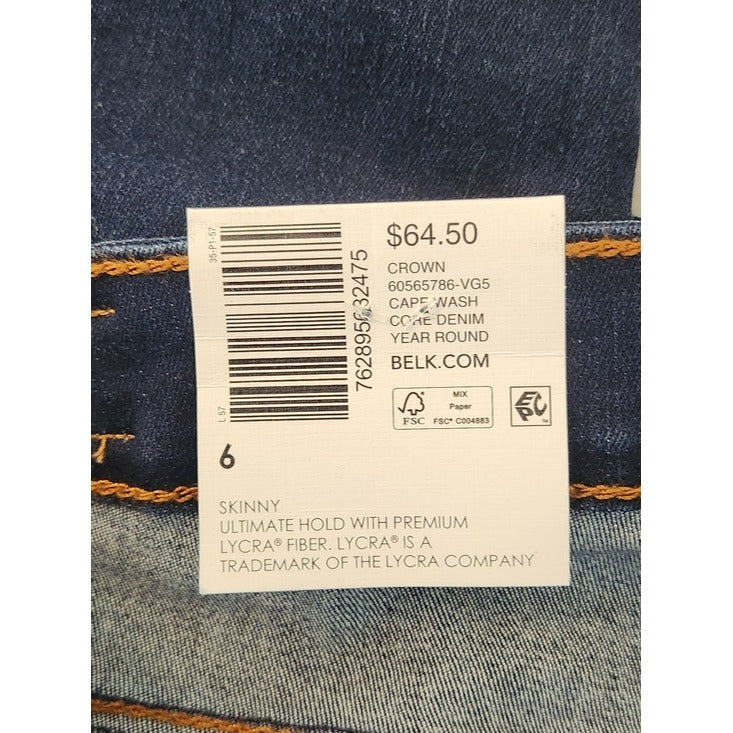 Crown & Ivy Dark Wash Skinny Jeans Size 6 NWT