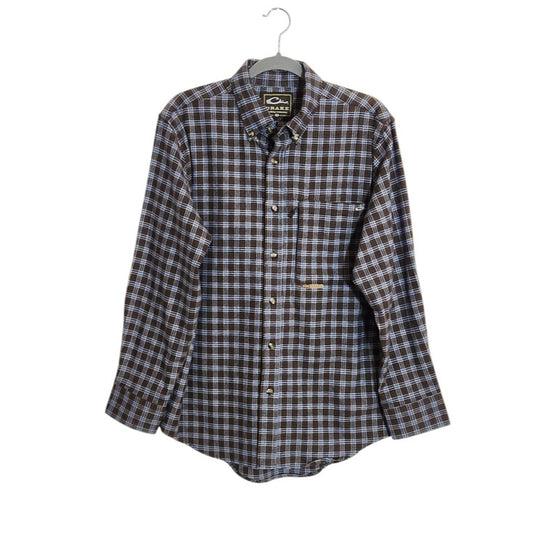 Drake Brown and Blue Plaid Flannel Button Down Shirt Size Small