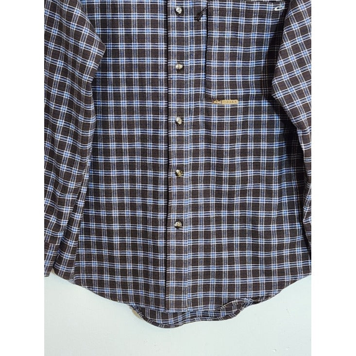 Drake Brown and Blue Plaid Flannel Button Down Shirt Size Small