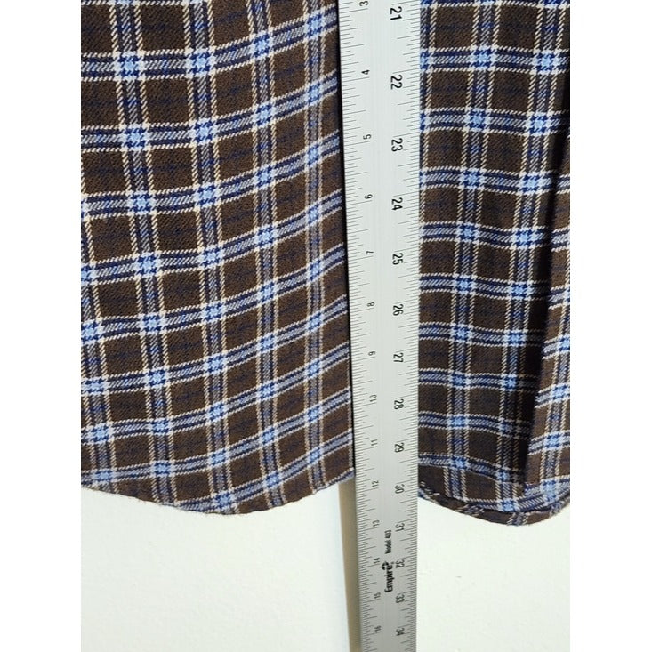 Drake Brown and Blue Plaid Flannel Button Down Shirt Size Small