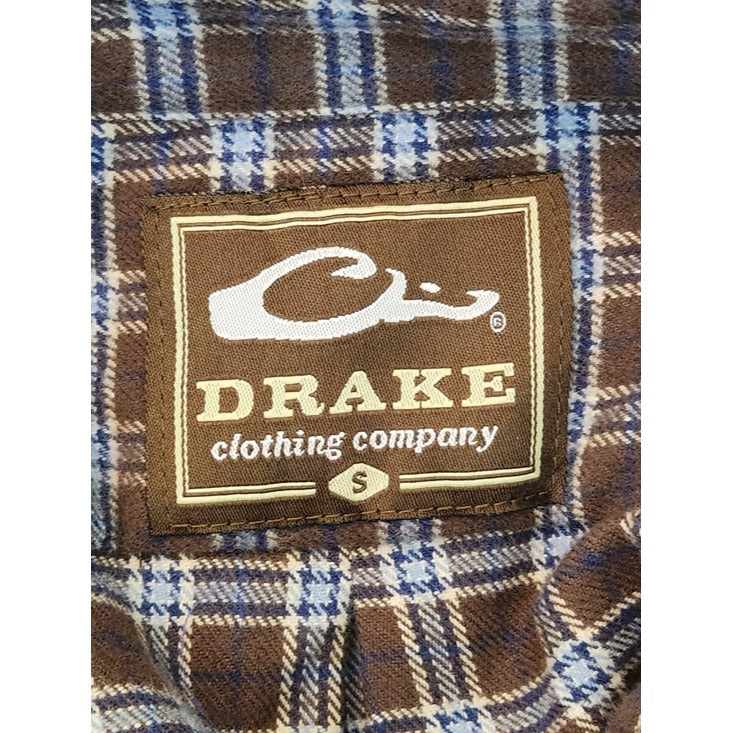 Drake Brown and Blue Plaid Flannel Button Down Shirt Size Small
