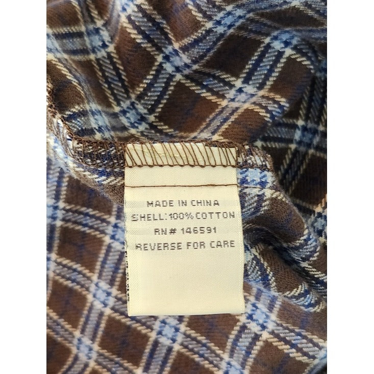 Drake Brown and Blue Plaid Flannel Button Down Shirt Size Small