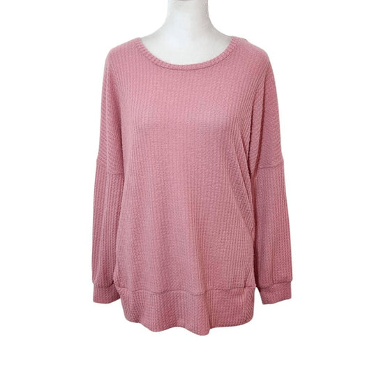 Pink Thermal Knit Top with Open Back Size Small Pink Waffle Knit Top
