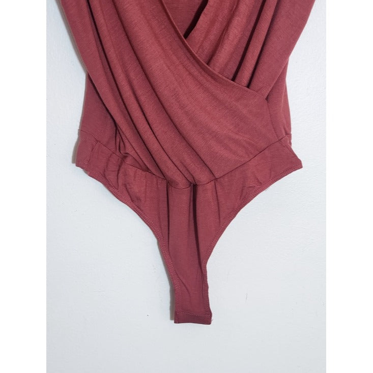 Lulus Marsala Faux Wrap Sleeveless Bodysuit Size Small NWT