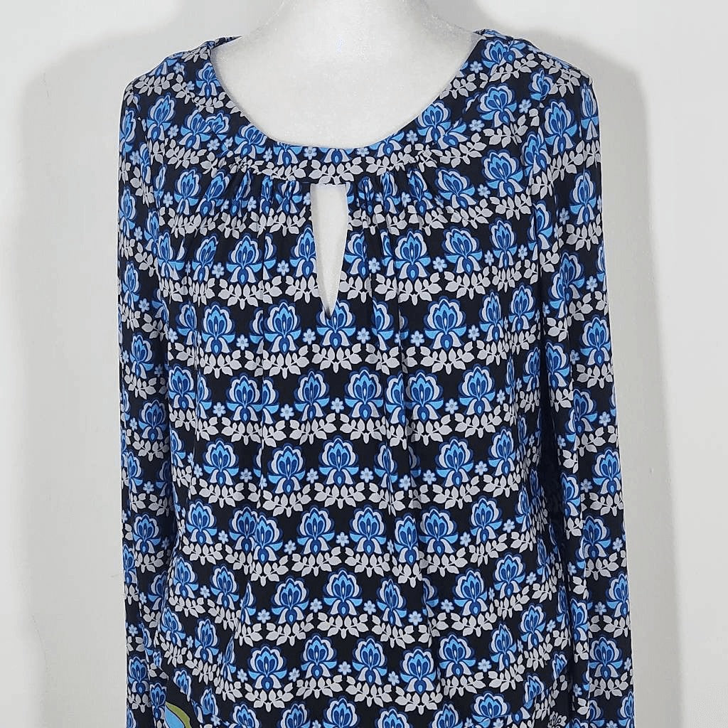 London Times Blue and Green Print Blouson Mini Dress Size 10 Wedding Guest Dress