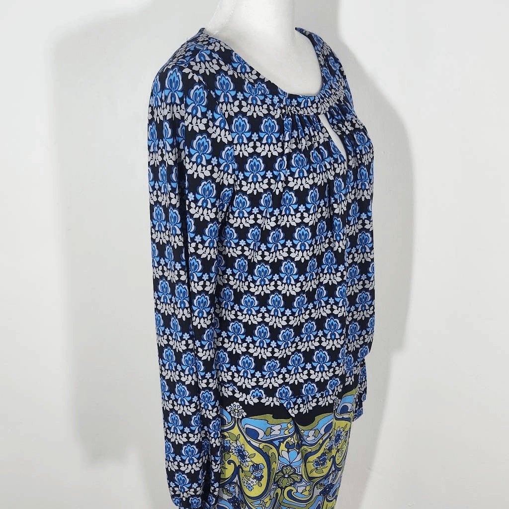 London Times Blue and Green Print Blouson Mini Dress Size 10 Wedding Guest Dress