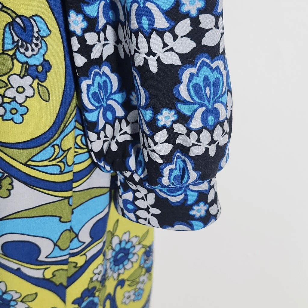 London Times Blue and Green Print Blouson Mini Dress Size 10 Wedding Guest Dress