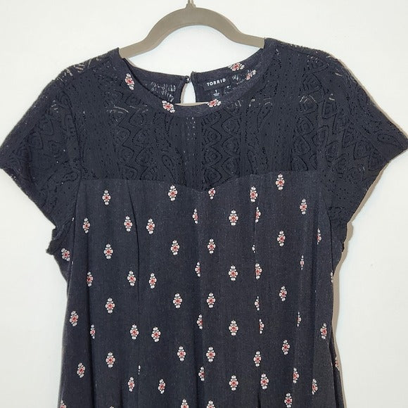 Torrid Black and Gray Print Mini Dress Size 1X