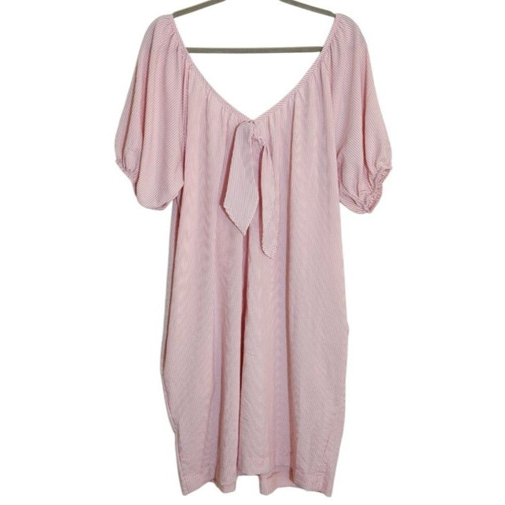 Pink and White Striped Oversized Preppy Dress Size Medium