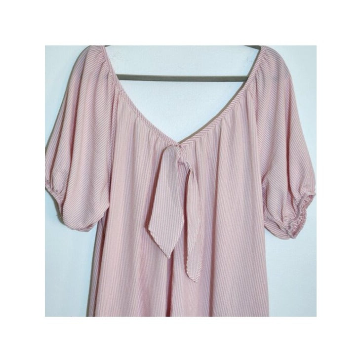 Pink and White Striped Oversized Preppy Dress Size Medium