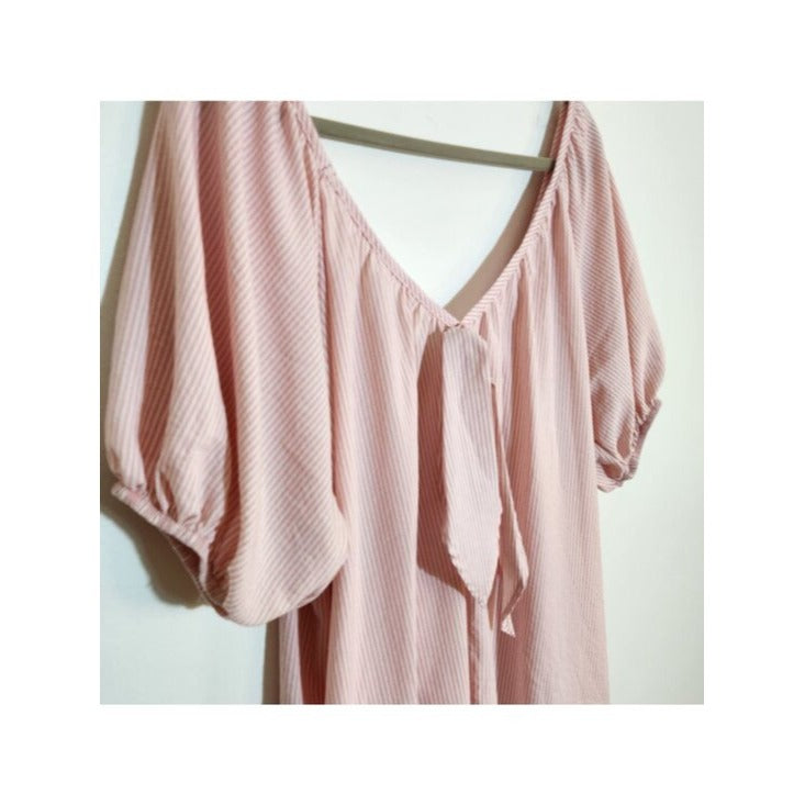 Pink and White Striped Oversized Preppy Dress Size Medium