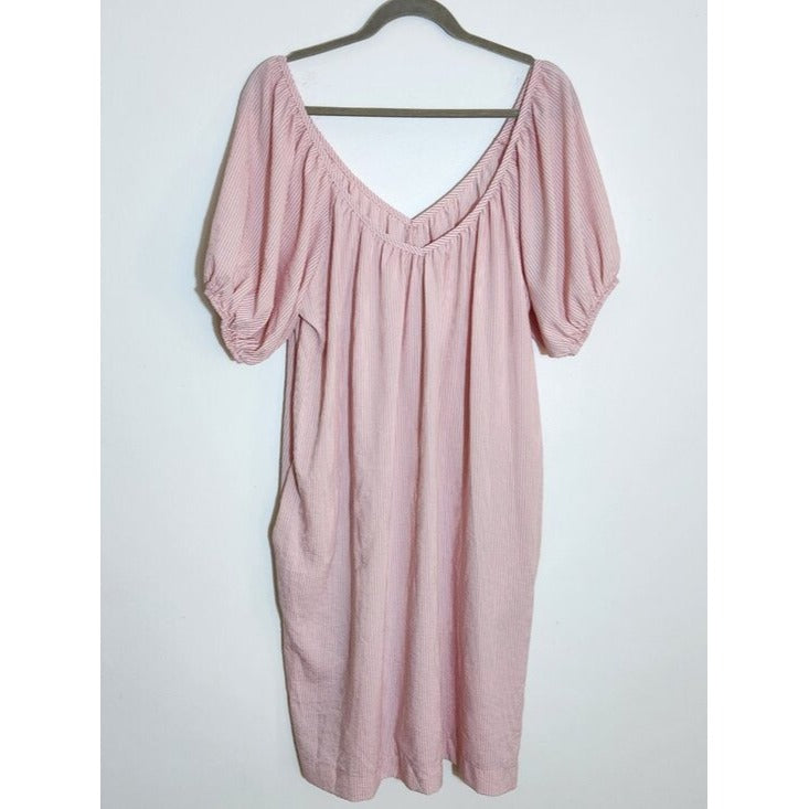 Pink and White Striped Oversized Preppy Dress Size Medium