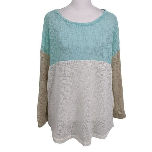 Vanilla Bay Striped Top Size Medium Green Colorblock Top