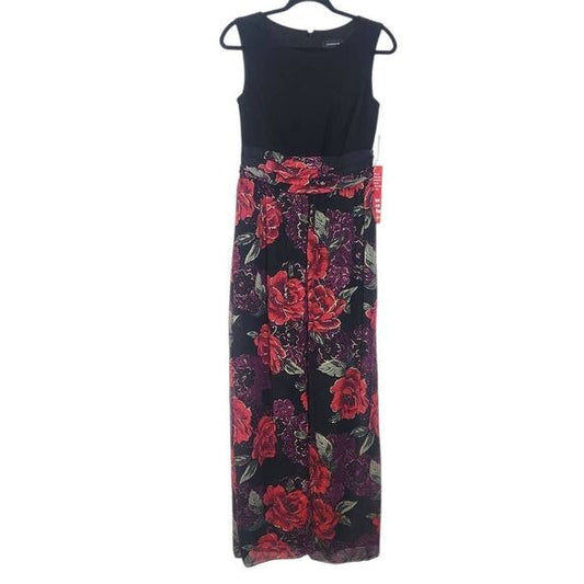 R&M Richards Black and Red Floral Cocktail Jumpsuit Size 6 New