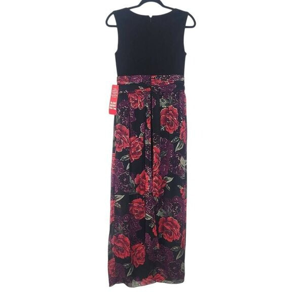R&M Richards Black and Red Floral Cocktail Jumpsuit Size 6 New