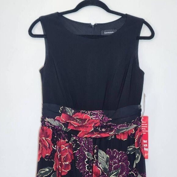 R&M Richards Black and Red Floral Cocktail Jumpsuit Size 6 New