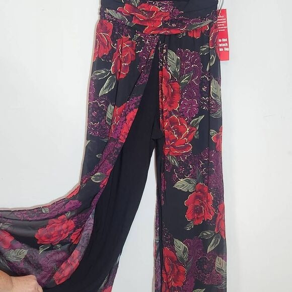 R&M Richards Black and Red Floral Cocktail Jumpsuit Size 6 New