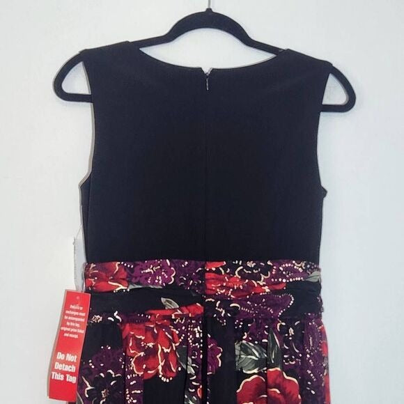 R&M Richards Black and Red Floral Cocktail Jumpsuit Size 6 New