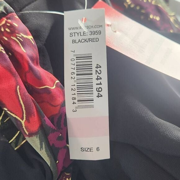 R&M Richards Black and Red Floral Cocktail Jumpsuit Size 6 New