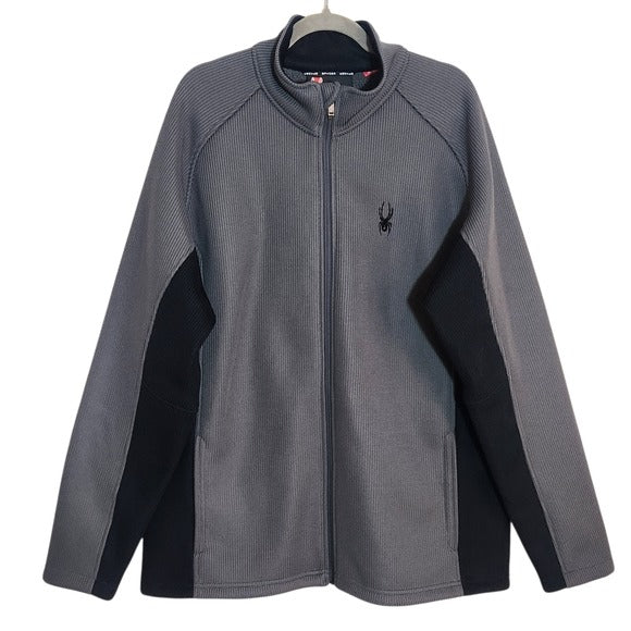 Spyder Mens Gray and Black Fleece-Lined Zip Up Jacket Size XXL