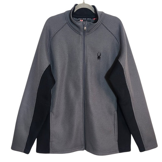 Spyder Mens Gray and Black Fleece-Lined Zip Up Jacket Size XXL