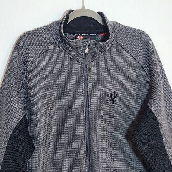Spyder Mens Gray and Black Fleece-Lined Zip Up Jacket Size XXL