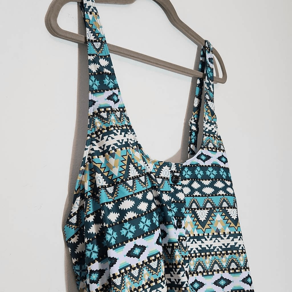 Summer Mae Green Aztec Print One-Piece Swim Romper NWT Size 22W