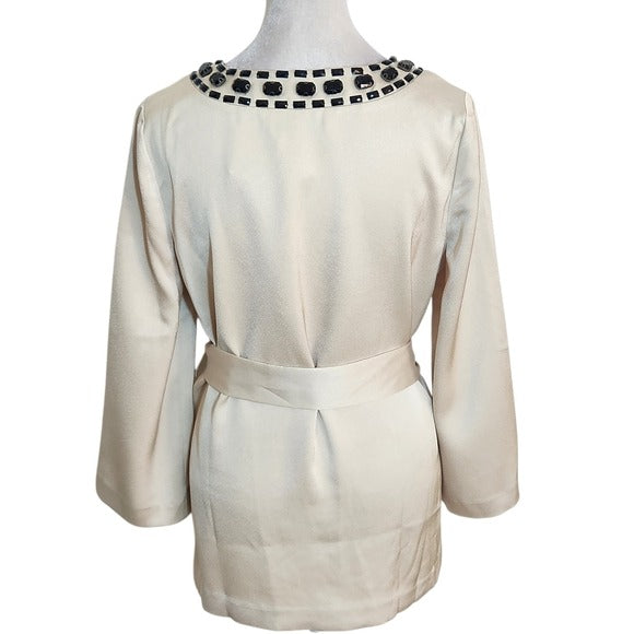 Trina Turk Cream Thrilled Tunic with Black Jeweled Neckline Size XS NWT