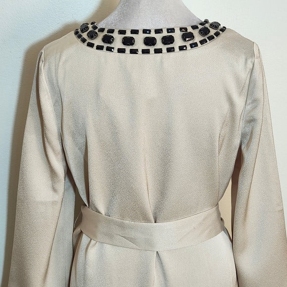 Trina Turk Cream Thrilled Tunic with Black Jeweled Neckline Size XS NWT