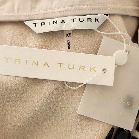 Trina Turk Cream Thrilled Tunic with Black Jeweled Neckline Size XS NWT