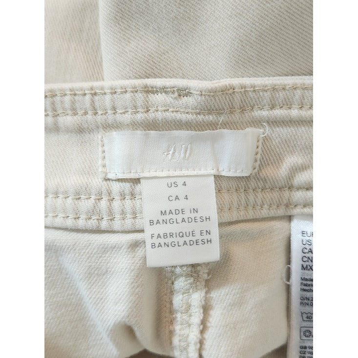 H&M Womens Cream Cropped Wide Leg Jeans Size 4