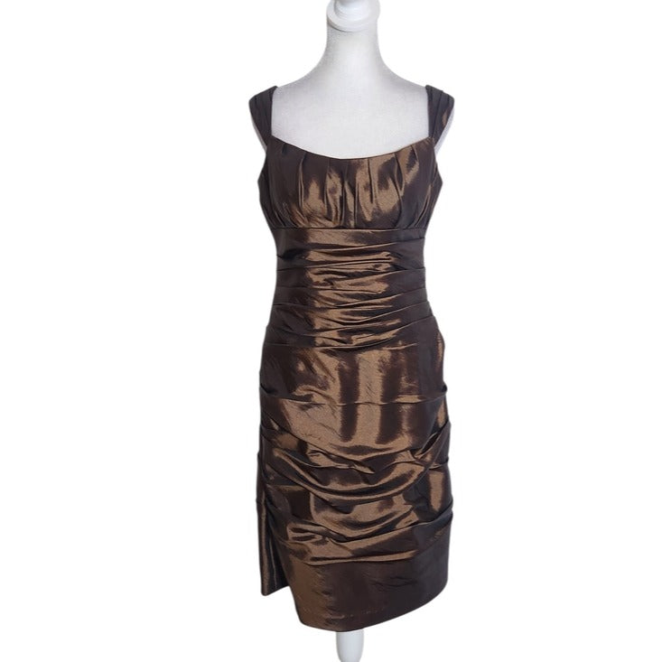 Bill Levkoff Brown Satin Ruched Cocktail Dress Size 10 Wedding Guest Dress