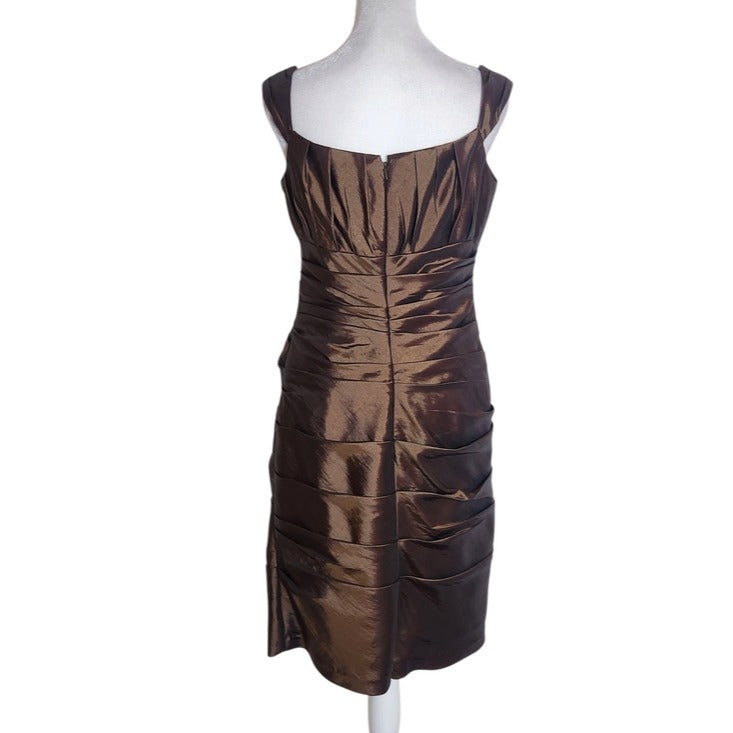 Bill Levkoff Brown Satin Ruched Cocktail Dress Size 10 Wedding Guest Dress