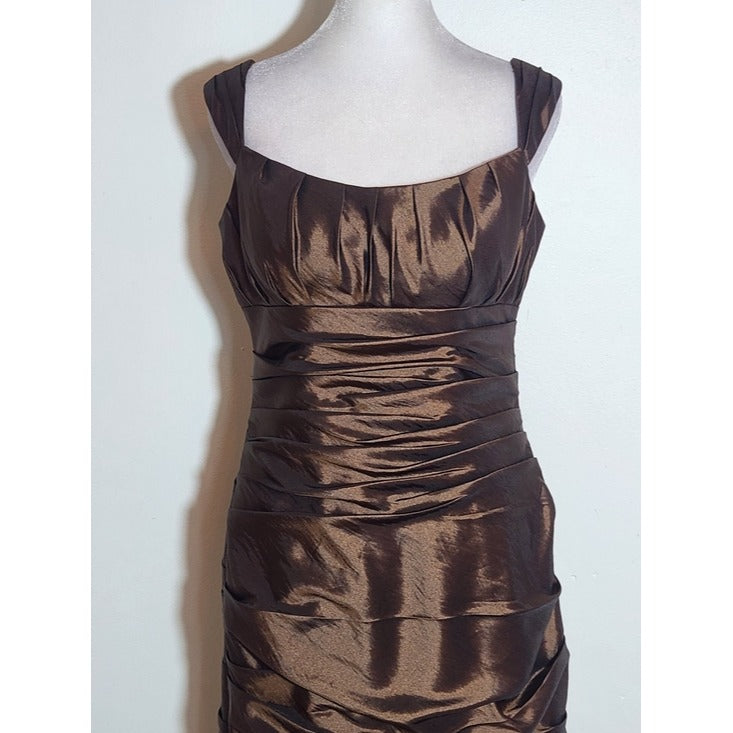 Bill Levkoff Brown Satin Ruched Cocktail Dress Size 10 Wedding Guest Dress
