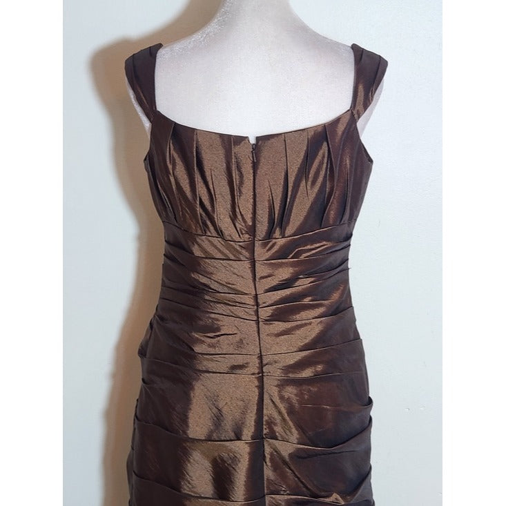 Bill Levkoff Brown Satin Ruched Cocktail Dress Size 10 Wedding Guest Dress