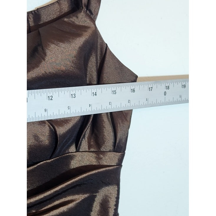 Bill Levkoff Brown Satin Ruched Cocktail Dress Size 10 Wedding Guest Dress