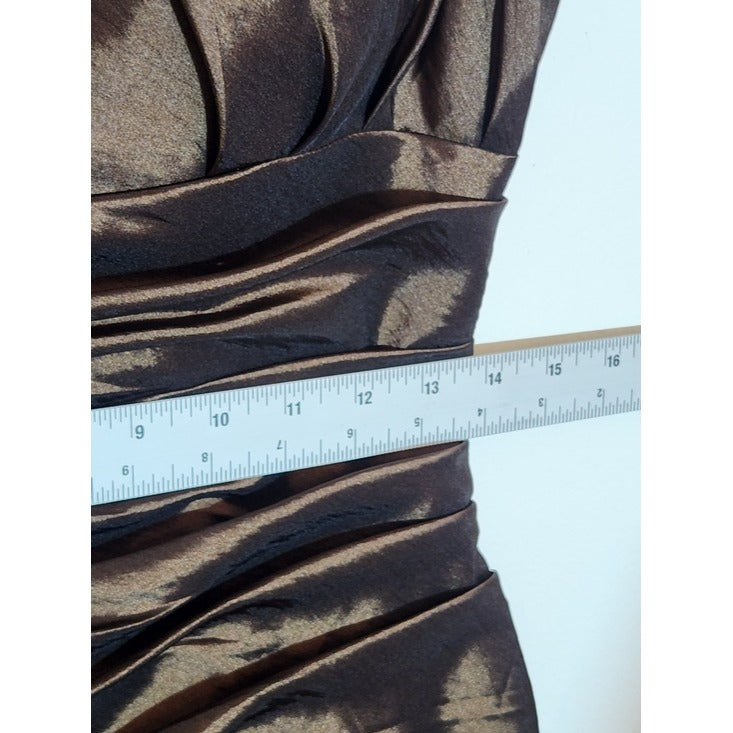 Bill Levkoff Brown Satin Ruched Cocktail Dress Size 10 Wedding Guest Dress