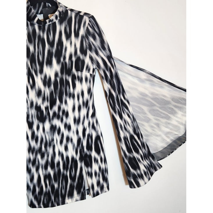 Fashion Nova Black and White Tie Dye Mini Dress Size Large NWT