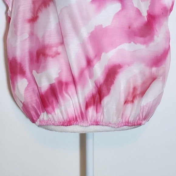 New York & Company Pink and White Sheer Dyed Blouse with Back Tie NWT Size Large