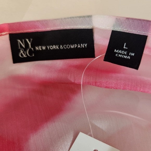 New York & Company Pink and White Sheer Dyed Blouse with Back Tie NWT Size Large