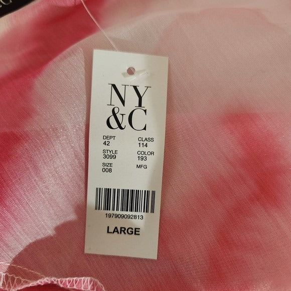 New York & Company Pink and White Sheer Dyed Blouse with Back Tie NWT Size Large