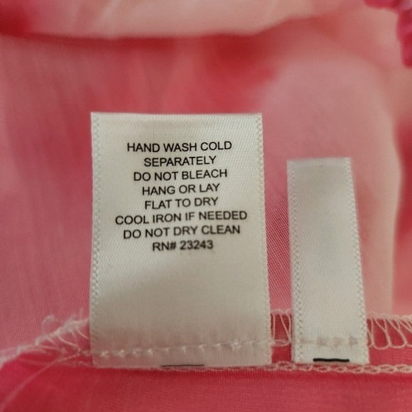 New York & Company Pink and White Sheer Dyed Blouse with Back Tie NWT Size Large