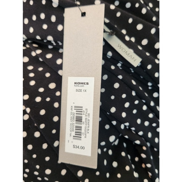 Apt. 9 Womens Black and White Polka Dot Blouse Size 1X NWT