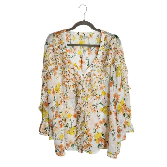 Cato Orange and Yellow Floral Sheer Button Up Blouse Size 22/24